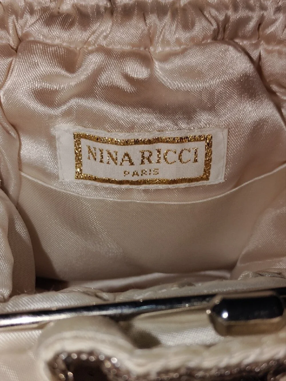 Nina Ricci Paris,Sequin & Bead White Drawstring Wristlet